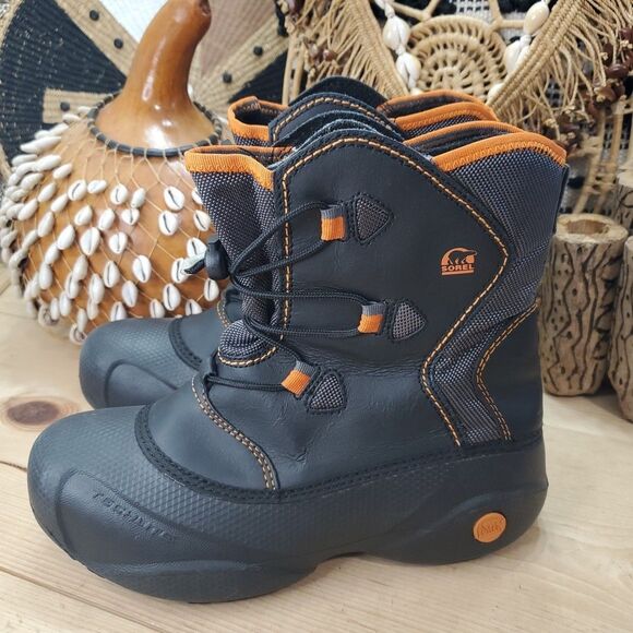 Sorel Youth 5/Women 6 Winter Snow Boots "Icepack" Black Orange Tech Lite EUC - Picture 14 of 14